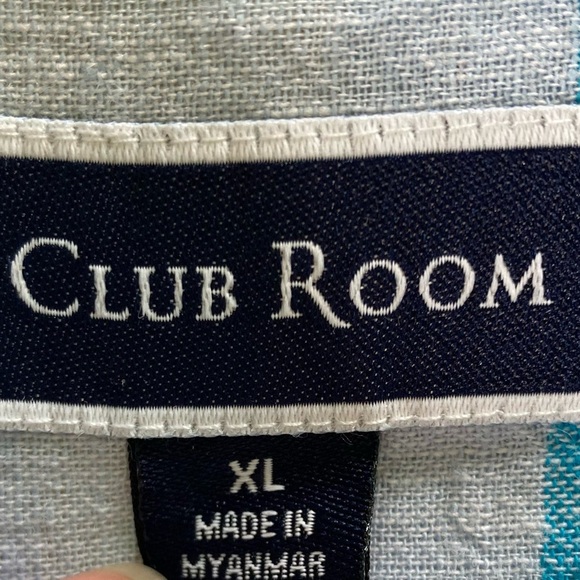 Club Room Striped Linen Blend Button Up Shirt Coastal Beach Blue (Size XL) - Picture 5 of 9